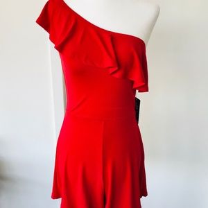 EXPRESS Red One-Shoulder Romper